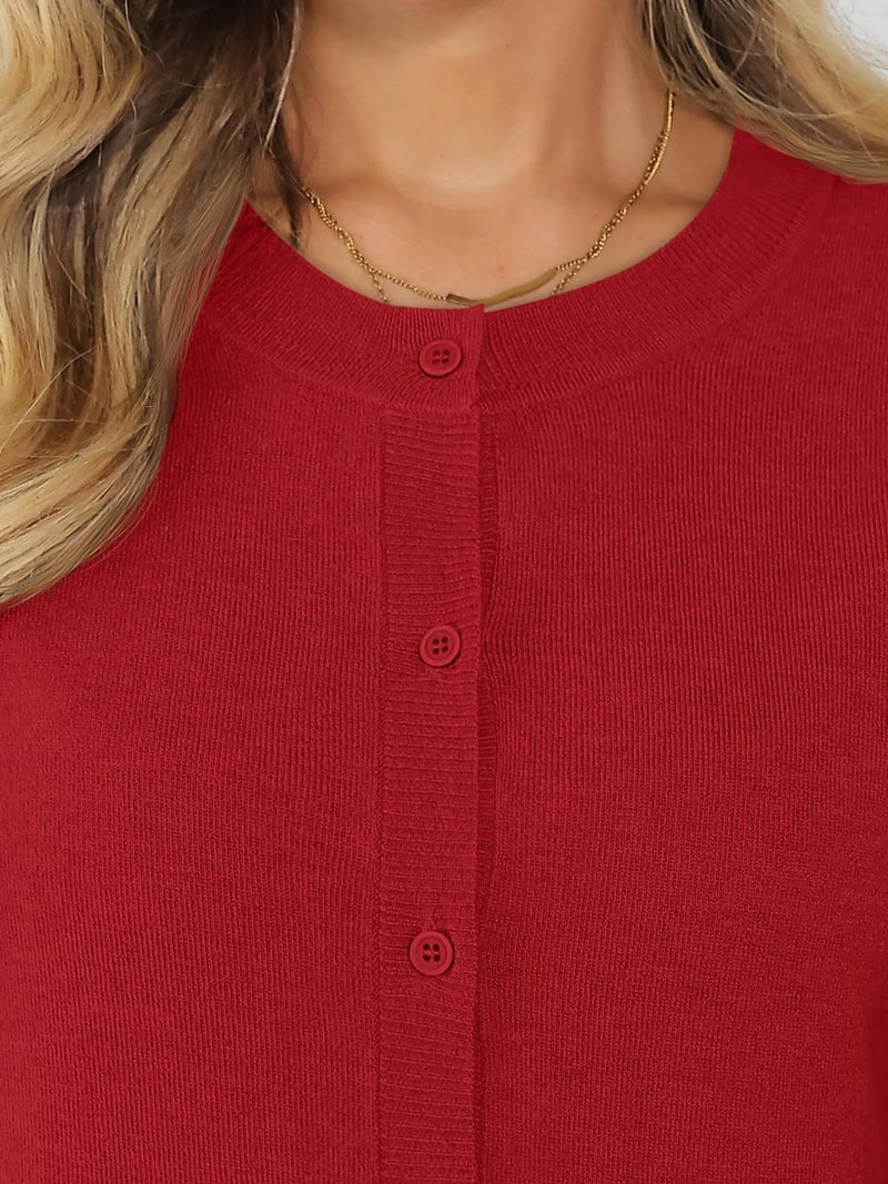 LILLUSORY Cropped Lightweight Cardigan Sweaters for Women Crew Neck Summer Clothes Fashion Spring Outfits 2026 Red M - Image 5