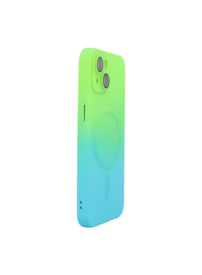 HuHa Case Cover For iPhone 14 Plus ENKAY Hat-Prince MagSafe Rainbow Gradient Silicone Phone Case with Lens Film Green Blue 