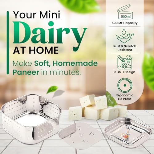 KCL Stainless Steel - Paneer & Tofu Maker | Strainer | Square Shape Mould | for Perfect Homemade Paneer | 500ml - Image 3