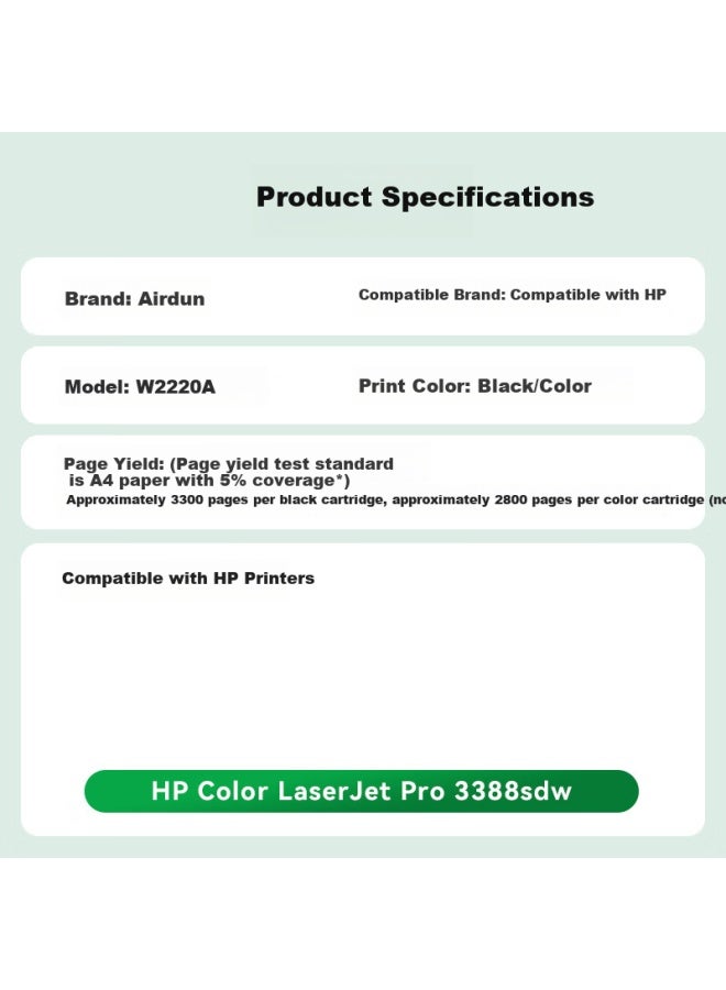 Yatun Arden Compatible Hp 3388sdw Toner Cartridge For Hp Laserjet Pro Mfp 3388sdw Printer W2220a Toner Cartridge 3388sdw Ink Cartridge Toner Powder Cartridge - Image 1