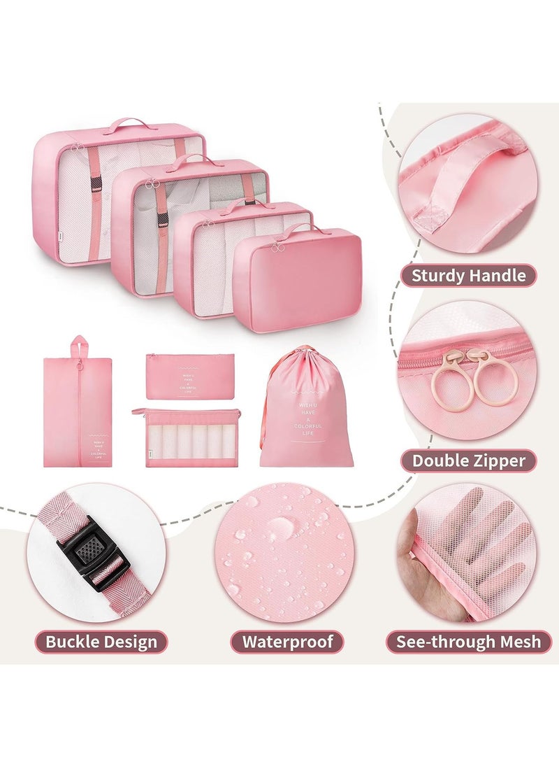Swift 8 Set Packing Cubes for Suitcases, Travel Luggage Packing Organizers with Laundry Bag, Compression Storage Shoe Bag, Clothing Underwear Bag, for Man and Women, Pink  - Image 3