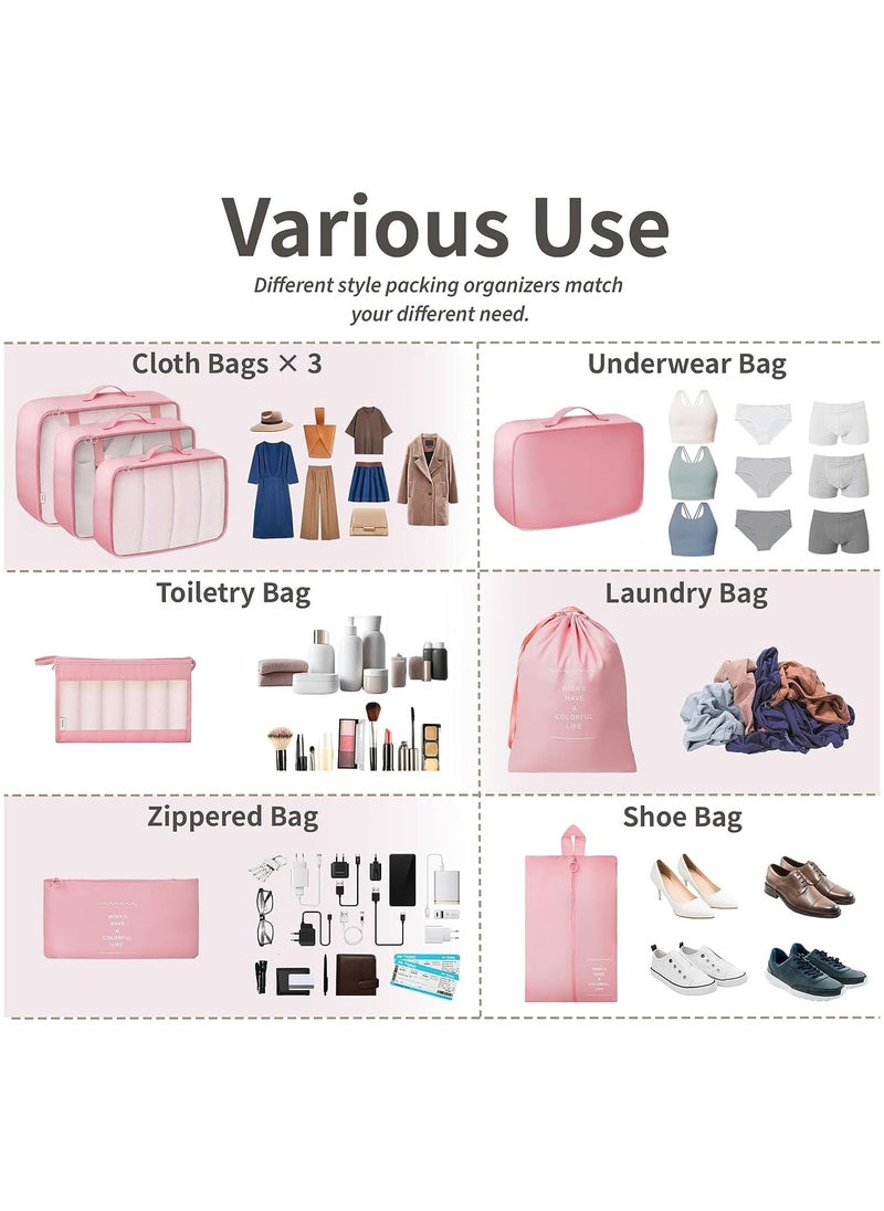 Swift 8 Set Packing Cubes for Suitcases, Travel Luggage Packing Organizers with Laundry Bag, Compression Storage Shoe Bag, Clothing Underwear Bag, for Man and Women, Pink  - Image 4