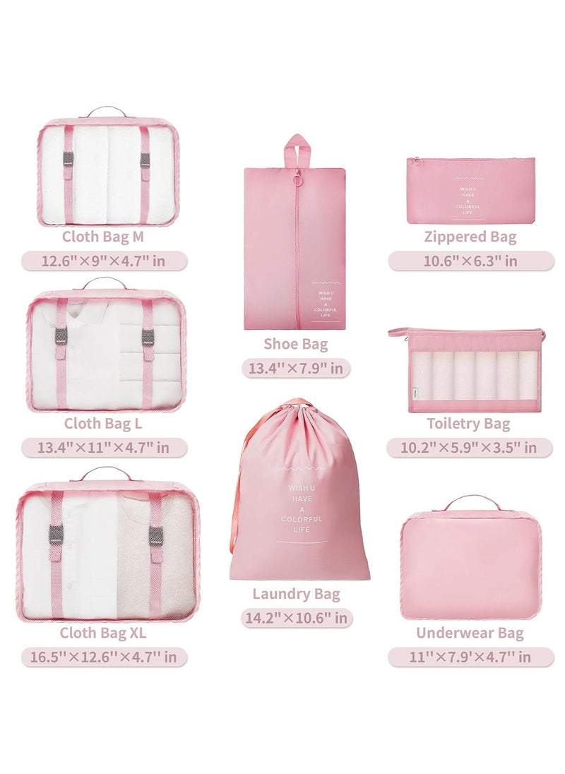 Swift 8 Set Packing Cubes for Suitcases, Travel Luggage Packing Organizers with Laundry Bag, Compression Storage Shoe Bag, Clothing Underwear Bag, for Man and Women, Pink  - Image 2