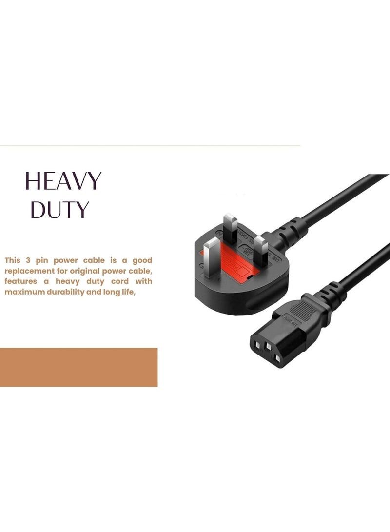 Zexen 13A Kettle Lead Power Cable, UK 3-Pin Plug to IEC 320 C13 – 250V Mains Lead for PC, Monitor, TV, Printer, Desktop Power Cable Devices (1.8M) - Image 3