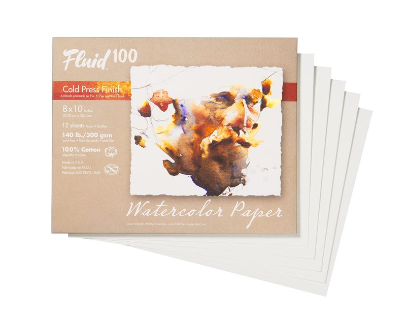 Speedball Fluid 100 Watercolor Paper, 8 x 10 Pochette, 10 Sheets, 140 lb (300 GSM) 100% Cotton Cold Press for Artist Painting and Wet Media - Image 1