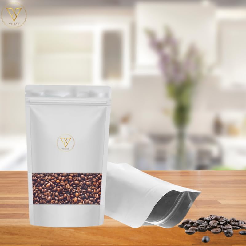 VELEXE White Matte Zip Lock Stand Up Pouches | 150mm*220mm | 500 Grams | Pack of 10 | Reusable, Leakproof & Airtight Multi-Purpose Pouches with Self-Sealing Technology - Image 4
