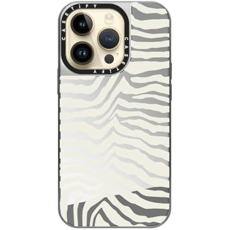 Casetify Mirror Case for iPhone 14 Pro Compatible with Magsafe - Zebra Stripe - Silver on Silver - Image 4