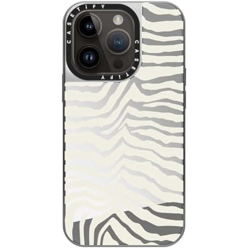 Casetify Mirror Case for iPhone 14 Pro Compatible with Magsafe - Zebra Stripe - Silver on Silver - Image 3