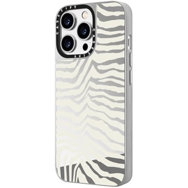 Casetify Mirror Case for iPhone 14 Pro Compatible with Magsafe - Zebra Stripe - Silver on Silver - Image 5