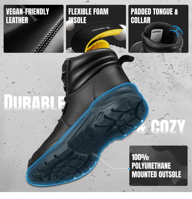 NINGO Steel Toe Work Boots for Men, Non Slip & Puncture Resistant Construction Boots with Breathable Lining, EH Protection, Comfortable Mens Safety Leather Work Shoes for Industrial, Walking Warehouse - Image 4