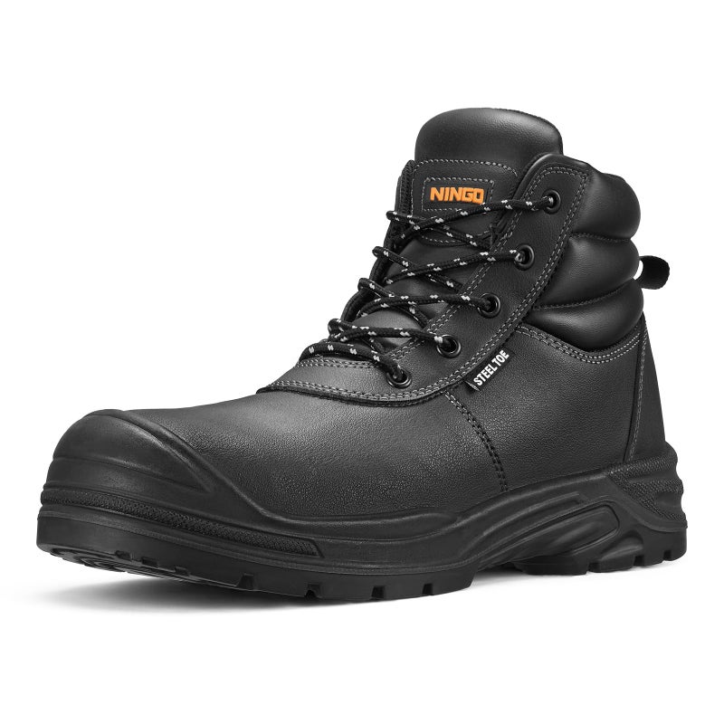 NINGO Steel Toe Work Boots for Men, Non Slip & Puncture Resistant Construction Boots with Breathable Lining, EH Protection, Comfortable Mens Safety Leather Work Shoes for Industrial, Walking Warehouse - Image 1