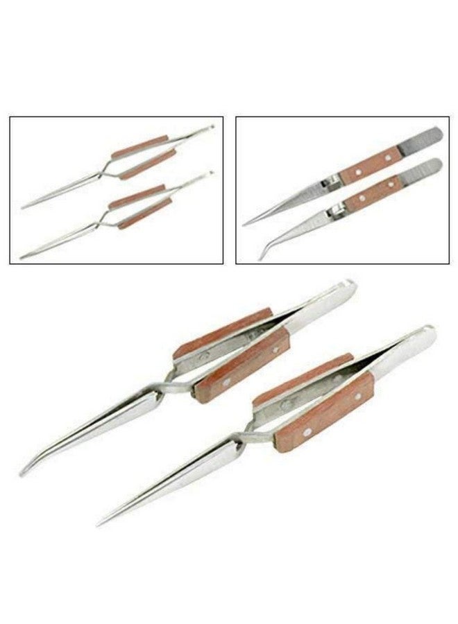 OSCAR Reverse Action Tweezers, Straight and Curved Tips with Insulated Grips, Brown and Silver - Set of 2 - Image 4