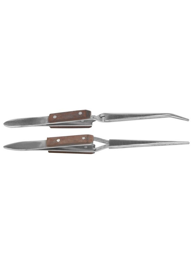 OSCAR Reverse Action Tweezers, Straight and Curved Tips with Insulated Grips, Brown and Silver - Set of 2 - Image 1