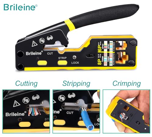 Brileine RJ45 Crimp Tool Pass Through Crimper for RJ45 Connectors / Cat6 Cat6a Cat5 Cat5e Connector Ethernet Crimper Tool with Mini Cable Stripper - Image 3