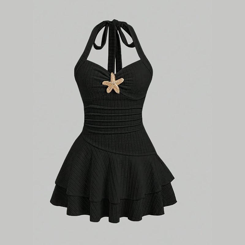 Beach Vacation Halter Neck Short Dress with Starfish Print - Image 3
