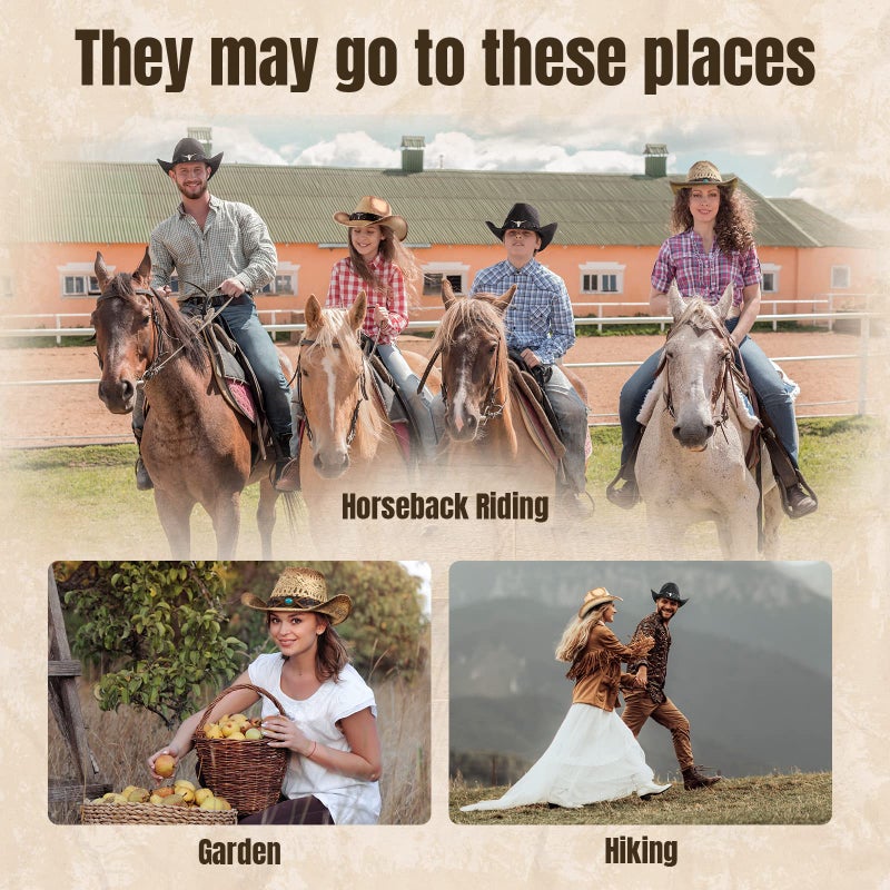 Simplicity Men's & Women's Western Style Cowboy / Cowgirl Straw Hat with Bull Big Bead Band - Beige - Image 5