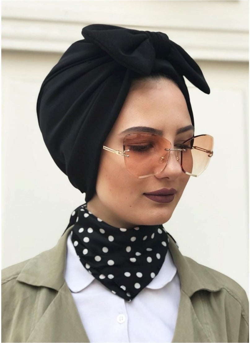 Belifanti Collection Black Outer Hijab Bonnet with Bow 