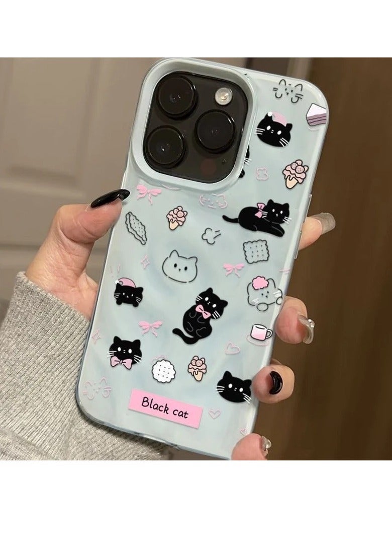 NIBEMINENT Cute Black Cat Protective TPU Case Cover For IPhone 14 Plus, Blue