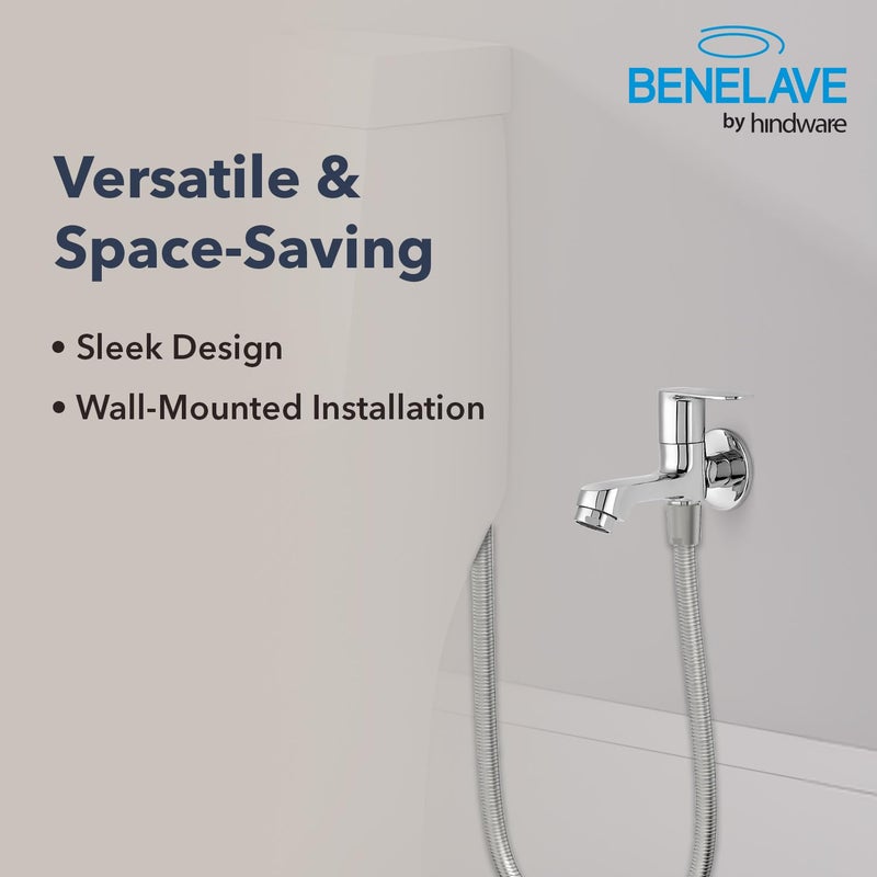 hindware Benelave by 2-in-1 Bib Tap for Bathroom | Made of Brass | Mirror-Like Chrome Polish Finish | Suitable for Bathing/Toilet Area | Volga Range | 7-Year Manufacturer Warranty - Image 5
