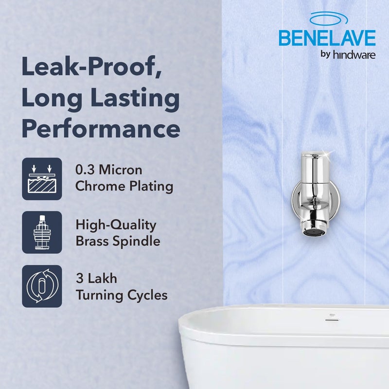 hindware Benelave by 2-in-1 Bib Tap for Bathroom | Made of Brass | Mirror-Like Chrome Polish Finish | Suitable for Bathing/Toilet Area | Volga Range | 7-Year Manufacturer Warranty - Image 4