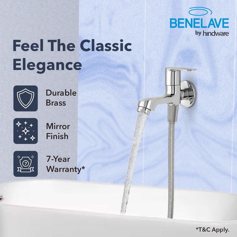 hindware Benelave by 2-in-1 Bib Tap for Bathroom | Made of Brass | Mirror-Like Chrome Polish Finish | Suitable for Bathing/Toilet Area | Volga Range | 7-Year Manufacturer Warranty - Image 2