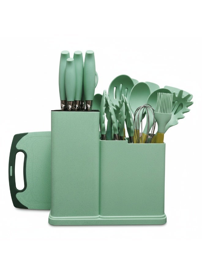 AKDC 19-Piece Silicone Kitchenware Set with Knives, Utensils & Chopping Board - Image 1
