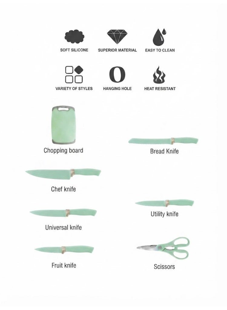 AKDC 19-Piece Silicone Kitchenware Set with Knives, Utensils & Chopping Board - Image 3