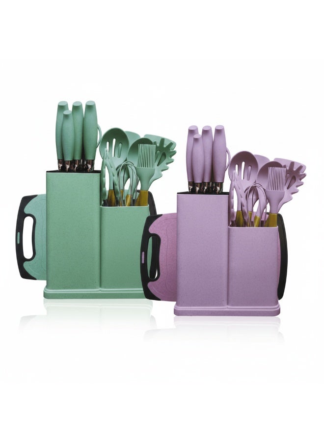 AKDC 19-Piece Silicone Kitchenware Set with Knives, Utensils & Chopping Board - Image 4