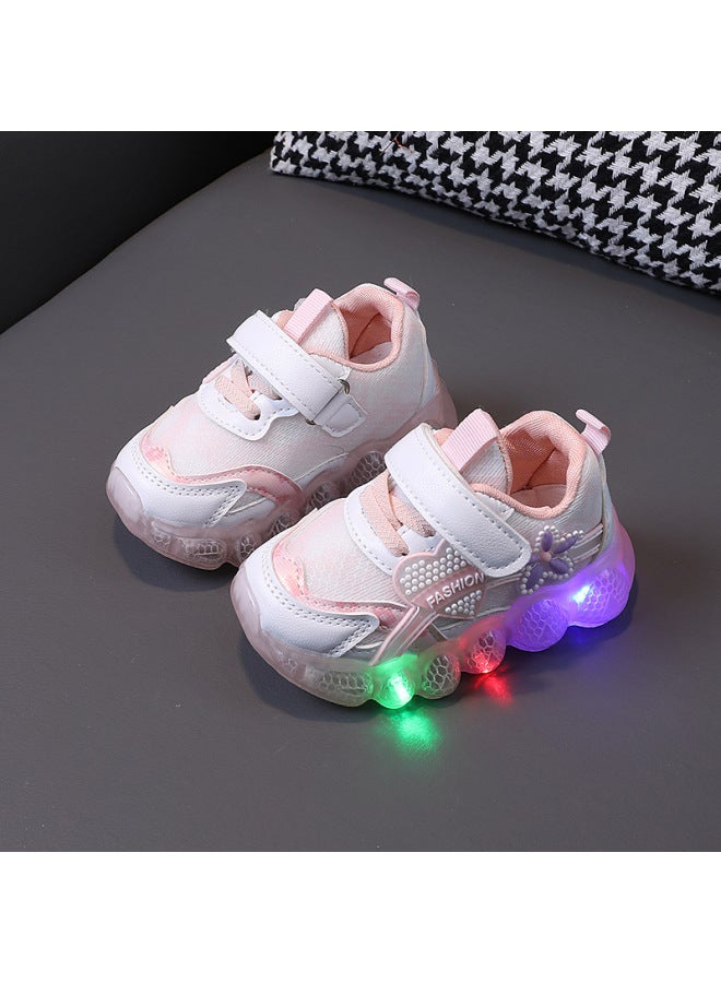 Girls' Flower Luminous Sneaker  Spring Children's Soft Sole Non-slip Casual Joker Shoes Baby Love Shoes