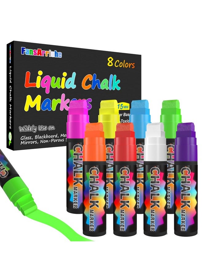 FansArriche Window Markers - 15Mm Jumbo - 8 Pack Of Neon Chalk Pens - Liquid Chalk Bright Car Markers, Chalkboard Markers For Windows, Blackboard, Glass, Signs, 3-In-1 Nib  - Image 1