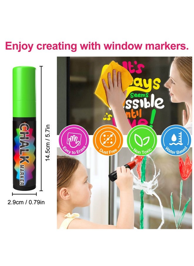 FansArriche Window Markers - 15Mm Jumbo - 8 Pack Of Neon Chalk Pens - Liquid Chalk Bright Car Markers, Chalkboard Markers For Windows, Blackboard, Glass, Signs, 3-In-1 Nib  - Image 5