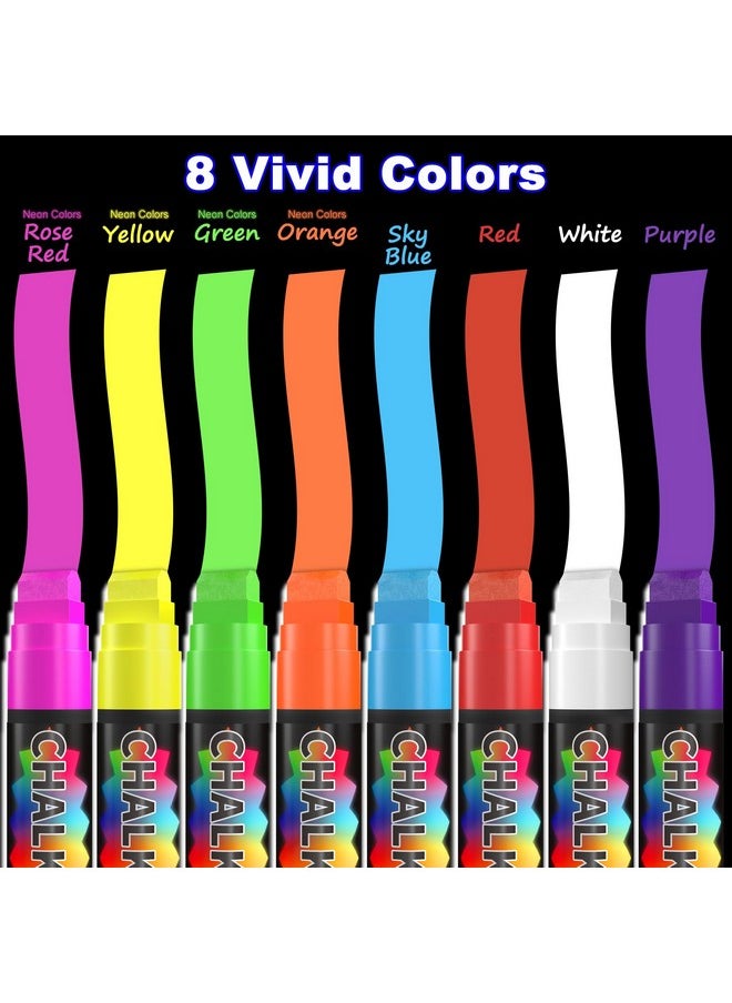 FansArriche Window Markers - 15Mm Jumbo - 8 Pack Of Neon Chalk Pens - Liquid Chalk Bright Car Markers, Chalkboard Markers For Windows, Blackboard, Glass, Signs, 3-In-1 Nib  - Image 2