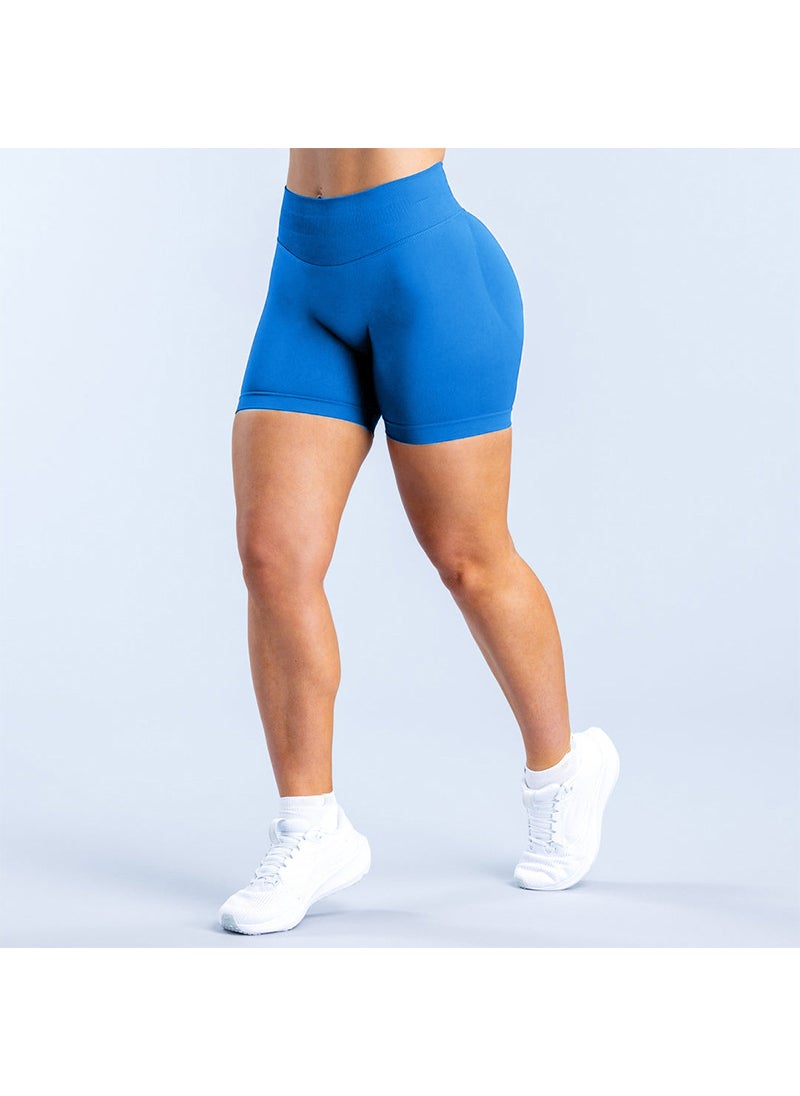 Generic Cross-border European and American Breathable Running Shorts Seamless High Elastic Training Hip Lifting Triple Pants Fitness Yoga Shorts Enchanted blue (new color) shorts 
