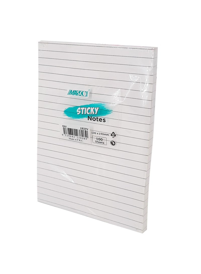 Lined White Sticky Notes, 100 Sheets
