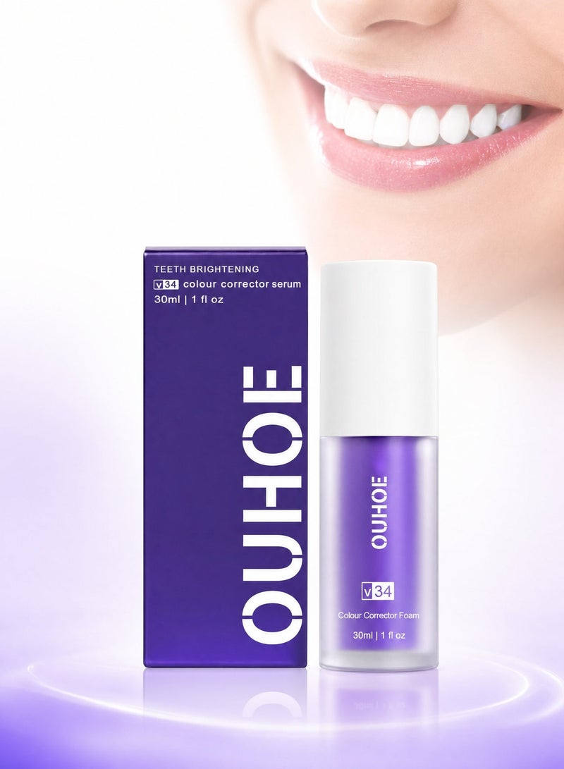 OUHOE Purple Toothpaste to Remove Tooth Stains and Change Yellow Teeth for Sensitive Teeth 30ml - Image 1