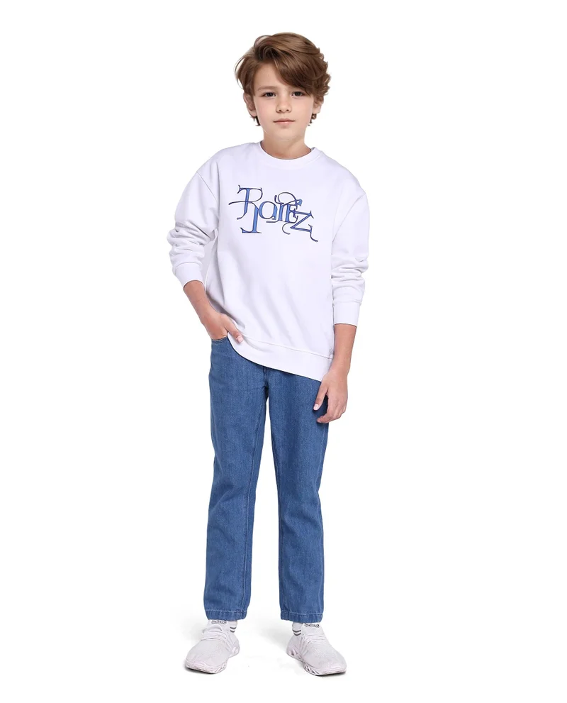 رير ونز Rare Ones Kids Kiro White Cotton Full Sleeve Crew Neck HD Print Sweatshirt