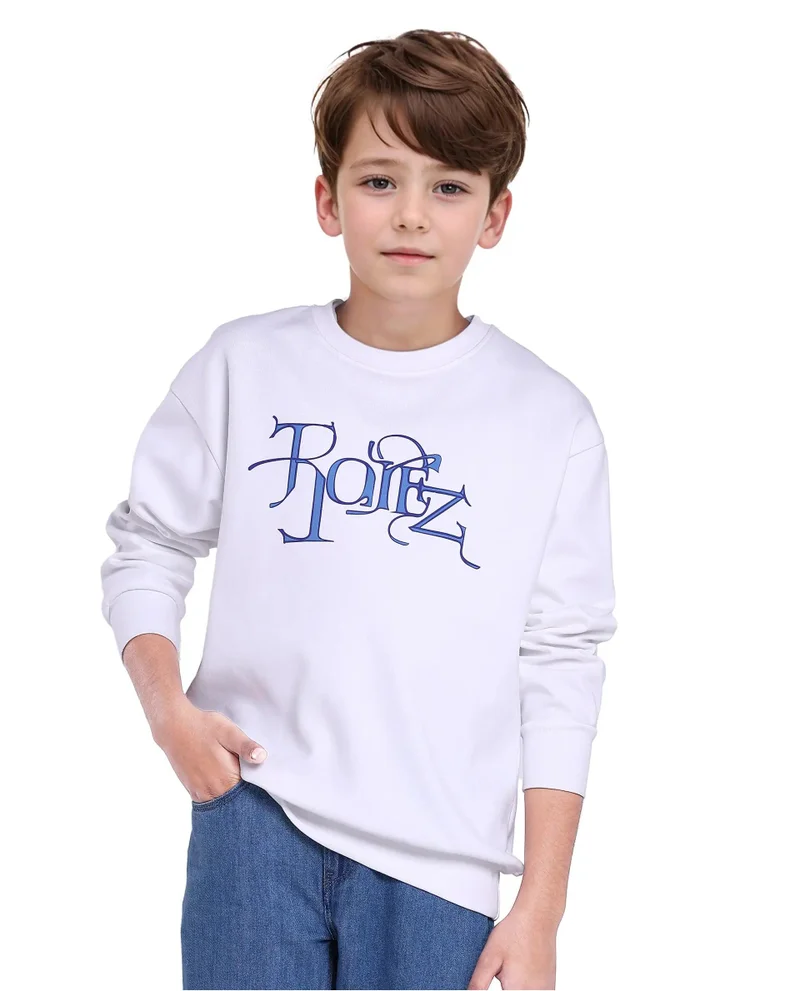 رير ونز Rare Ones Kids Kiro White Cotton Full Sleeve Crew Neck HD Print Sweatshirt