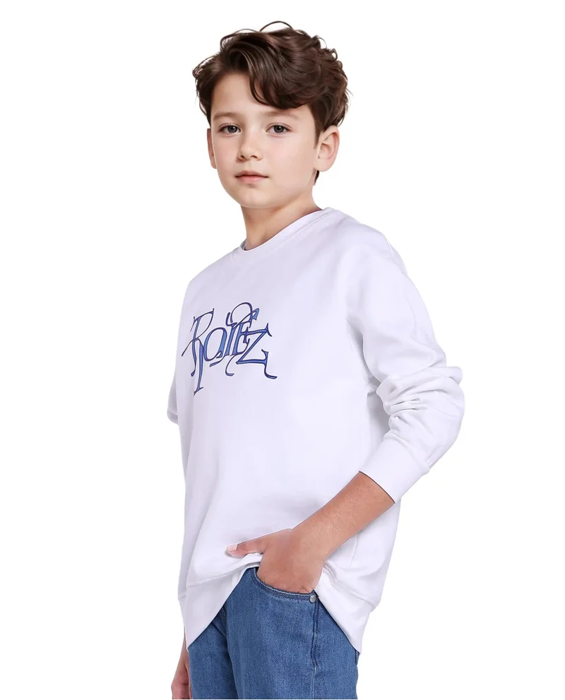Rare Ones Rare Ones Kids Kiro White Cotton Full Sleeve Crew Neck HD Print Sweatshirt