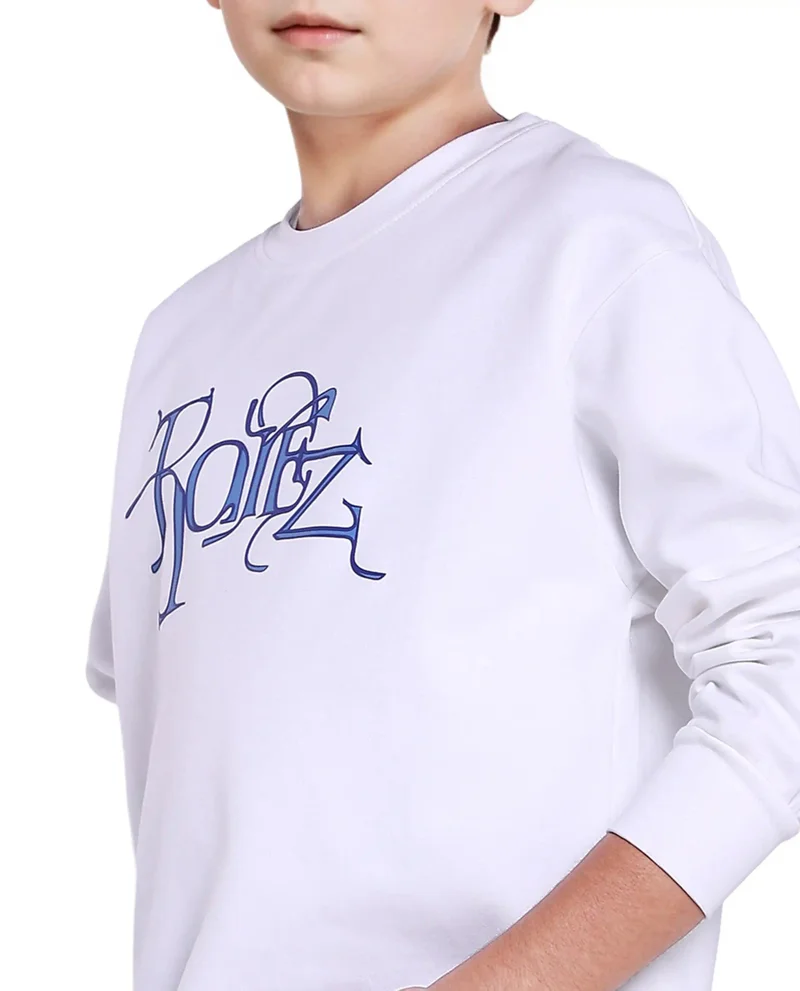 Rare Ones Rare Ones Kids Kiro White Cotton Full Sleeve Crew Neck HD Print Sweatshirt