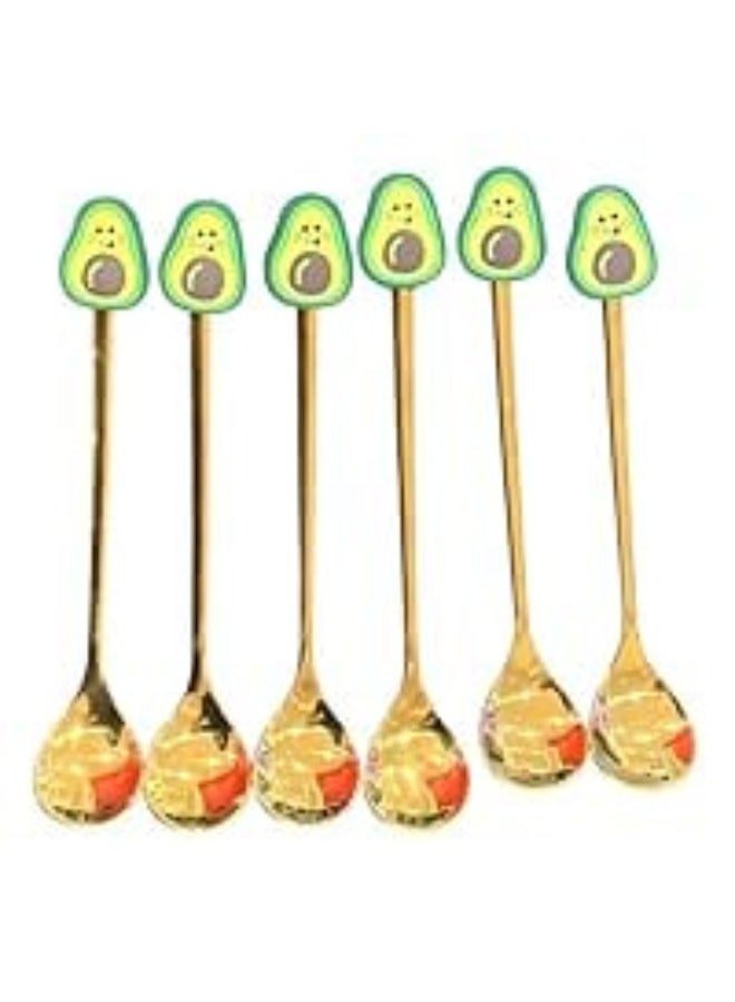 طقم معالق تقديم ذهبية مزخرفة بديكور فاكهة – 6 قطع للحلويات والمشروبات - Image 3