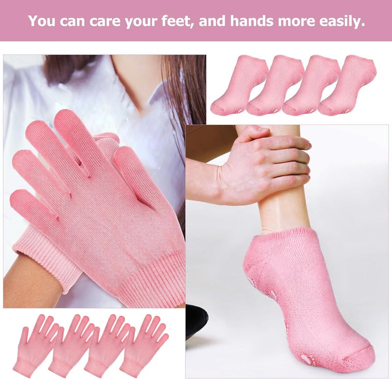 Spa Moisturizing Therapy Gloves and Socks Set 2 Pairs Pink for Dry Hand and Foot Skin Care Moisturizing Treatment Spa Gloves for Women - Image 3