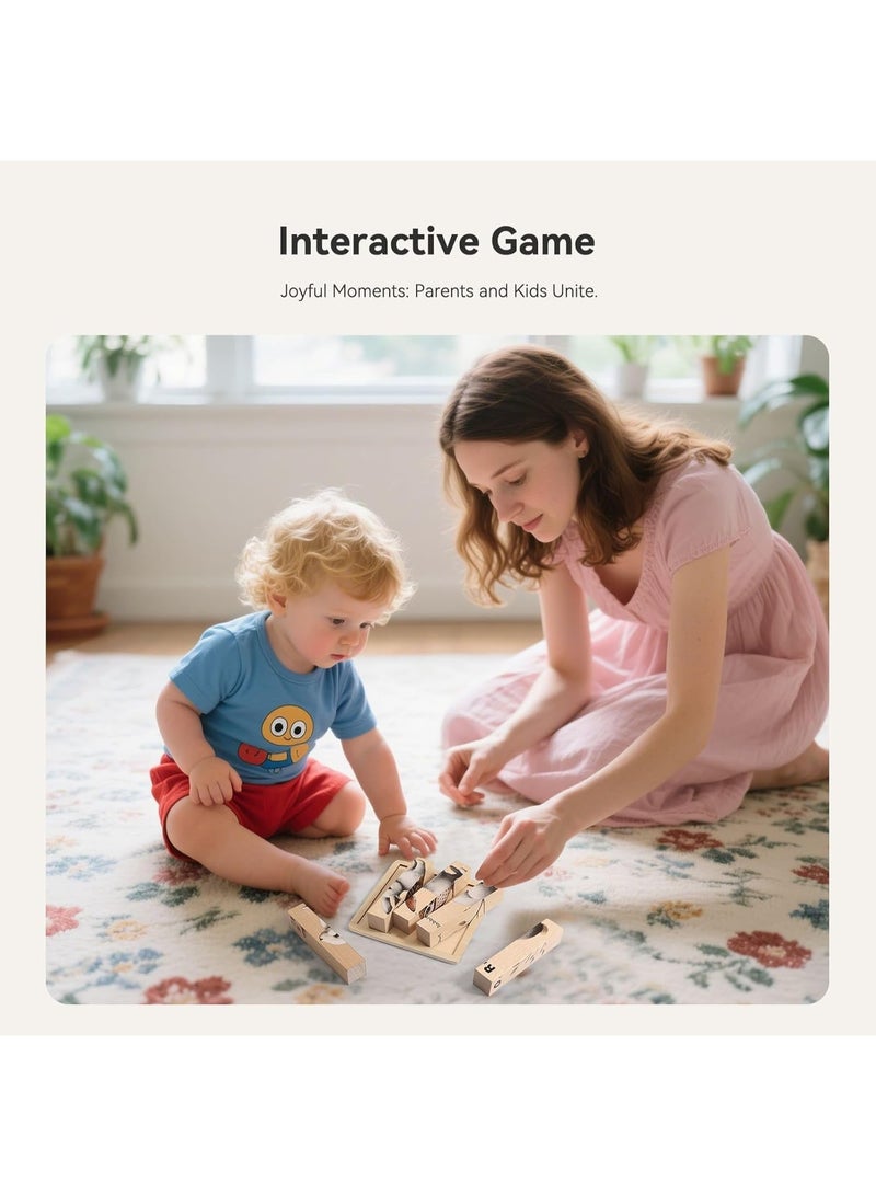 لغز خشبي مونتيسوري للأطفال - مكعبات حيوانات سميكة 4 في 1 مع لوح، 5 ألعاب خشبية صلبة لتنمية المهارات الحركية الدقيقة، هدية للأطفال من عمر 3 سنوات فأكثر - Image 3