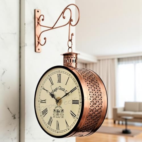 Vintage Clock Handcrafted Double Side Analog Clock With English & Roman Numbers 1 Year Warranty (8 Inches Size, Copper Finish, Totem Jali Design) - Image 5