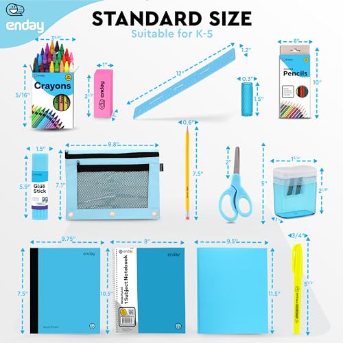 Enday Back to School Supplies for Kids, Blue School Supply Box Grades K-5, Premium Quality Kids School Supplies Kit, Kindergarten School Supplies for Girls and Boys, 78 Piece Set - Image 5