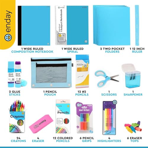 Enday Back to School Supplies for Kids, Blue School Supply Box Grades K-5, Premium Quality Kids School Supplies Kit, Kindergarten School Supplies for Girls and Boys, 78 Piece Set - Image 2