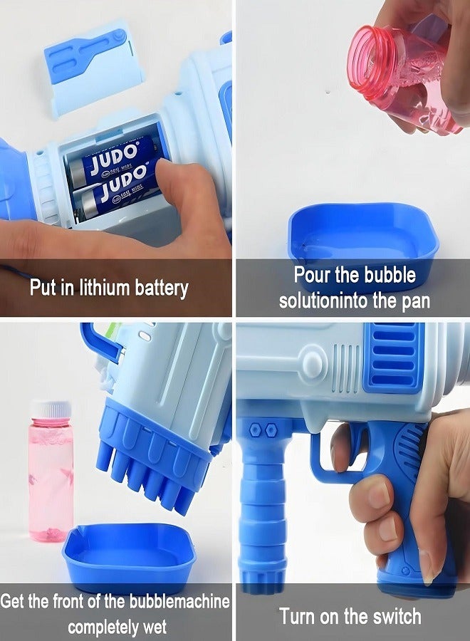 Ebeya Bubble Gun - 32 Holes Bazooka Bubble Gun - Kids Bubble Blower for Indoor Outdoor Party Halloween Easter New Year Christmas Gifts - Blue