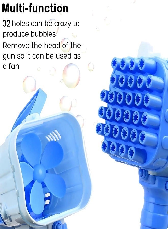 Ebeya Bubble Gun - 32 Holes Bazooka Bubble Gun - Kids Bubble Blower for Indoor Outdoor Party Halloween Easter New Year Christmas Gifts - Blue