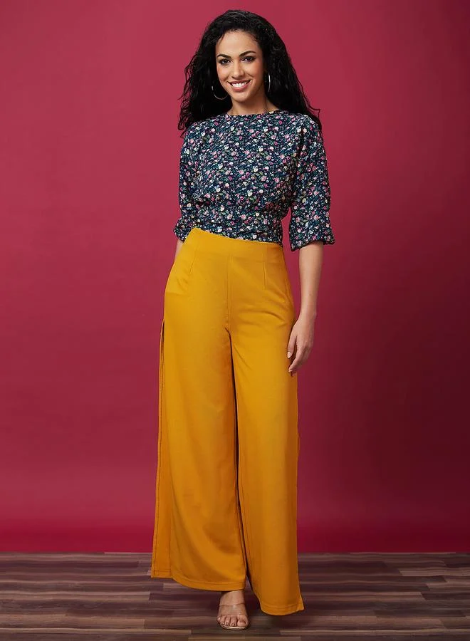 globus Floral Print Back Tie Up Detail Crop Top