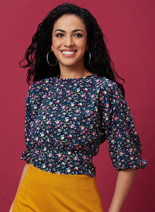 globus Floral Print Back Tie Up Detail Crop Top - Image 2