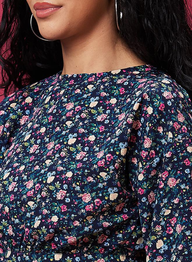 globus Floral Print Back Tie Up Detail Crop Top - Image 5